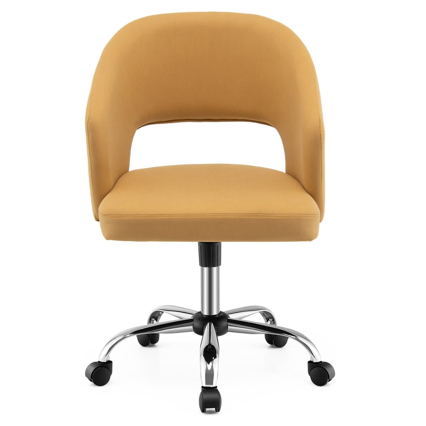 Upholstered Swivel Office Chair with Hollow Out Back, Yellow - Gallery Canada