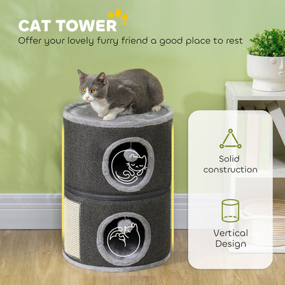 3-Story Cat Condo Barrel Tree with Top Perch, 2 Hideaways, Scratching Board, Removable Cushions, Toy Balls, Dark Grey Cat Towers   at Gallery Canada