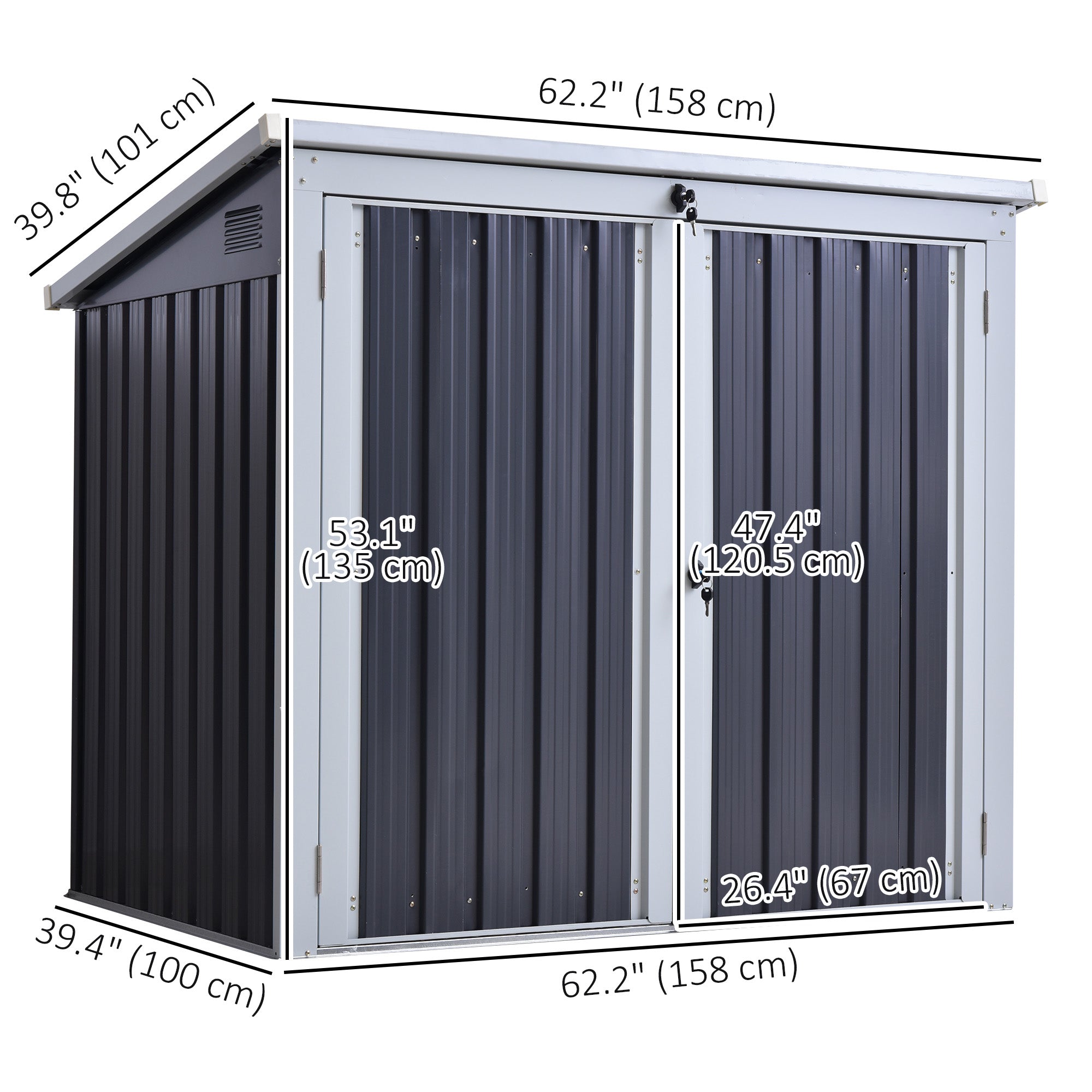 5ft x 3ft Outdoor Garbage Bin Storage Shed with Lockable Doors and Lid, Outside Storage Shed for Trash Can, Black Sheds at Gallery Canada