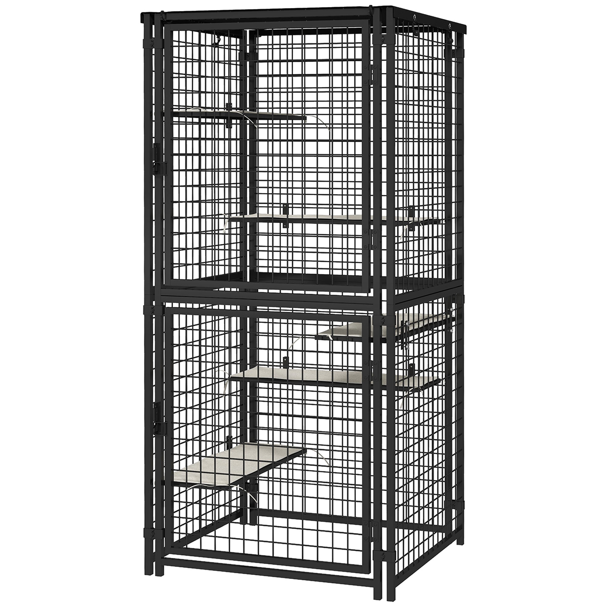 Cat Cage Multi-Level Catio Steel Outdoor Cat Enclosure w/ UV-and Water Resistant Cover, 5 Platforms, Soft Pads, Black Outdoor Cat Enclosures Black at Gallery Canada