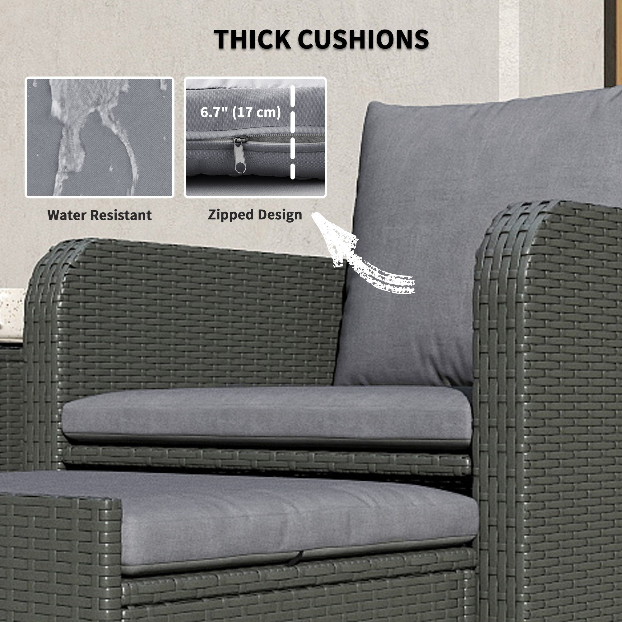 5 Piece Rattan Balcony Furniture Set, Wicker Outdoor Furniture Set with 2-Tier Coffee Table, Ottomans, Grey Patio Furniture Sets at Gallery Canada