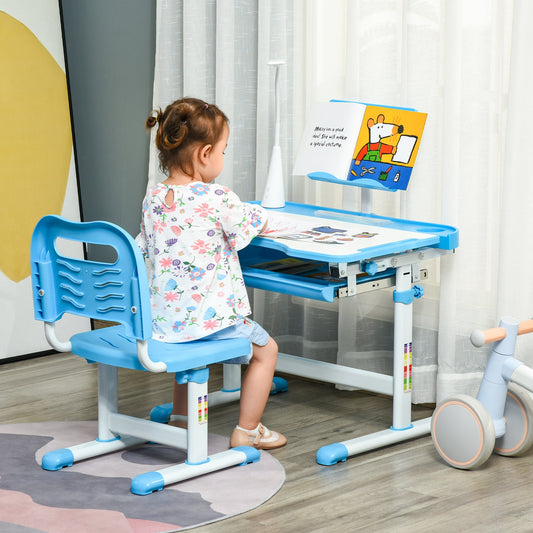 Height Adjustable Kids Desk and Chair Set with LED Lamp, Drawer, Blue Kids Desk Sets Blue  at Gallery Canada