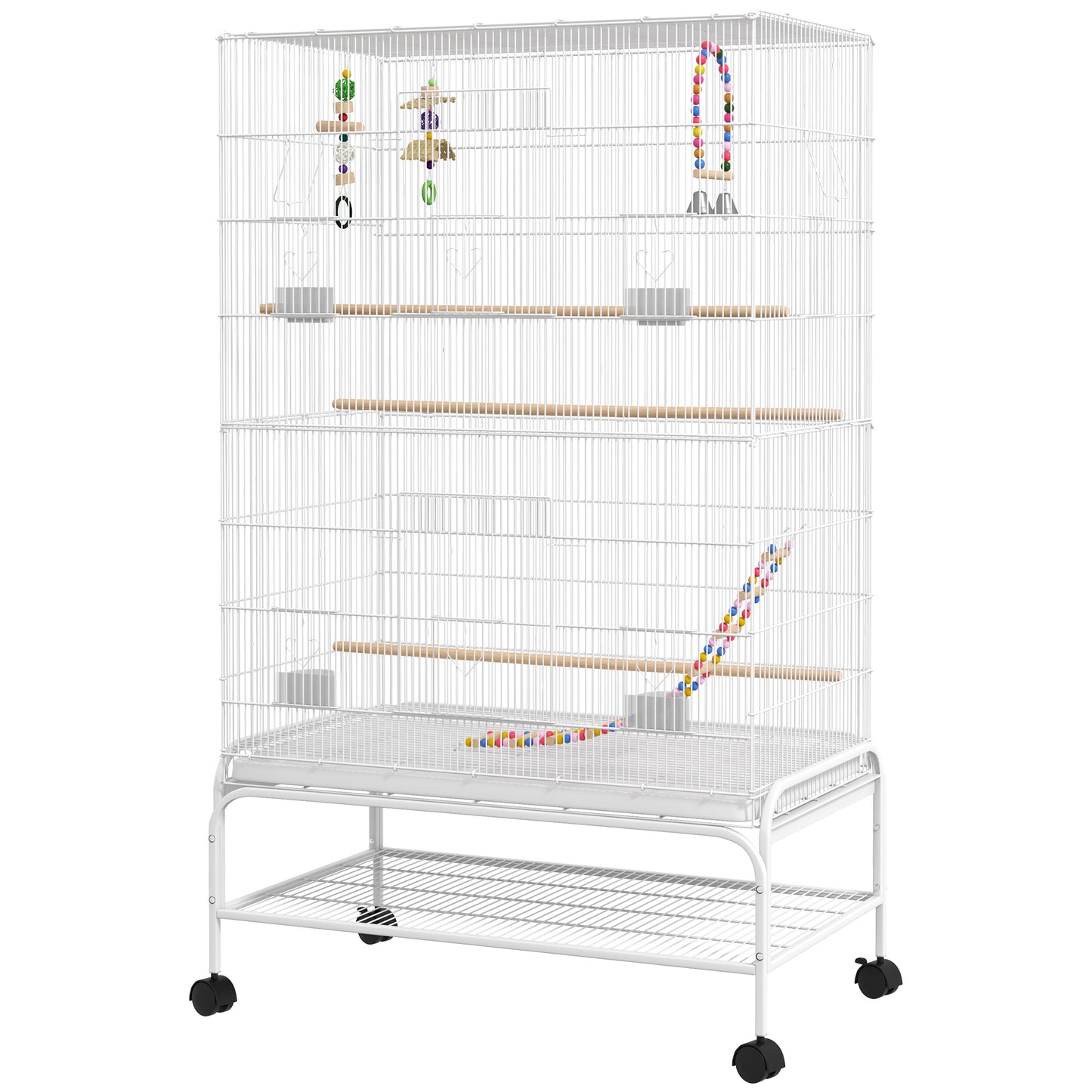 52" Bird Cage with Rolling Stand, Toys, for Budgies Canaries White Bird Cages   at Gallery Canada