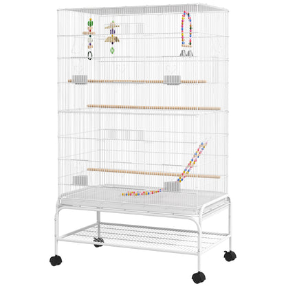 52" Bird Cage with Rolling Stand, Toys, for Budgies Canaries White Bird Cages   at Gallery Canada