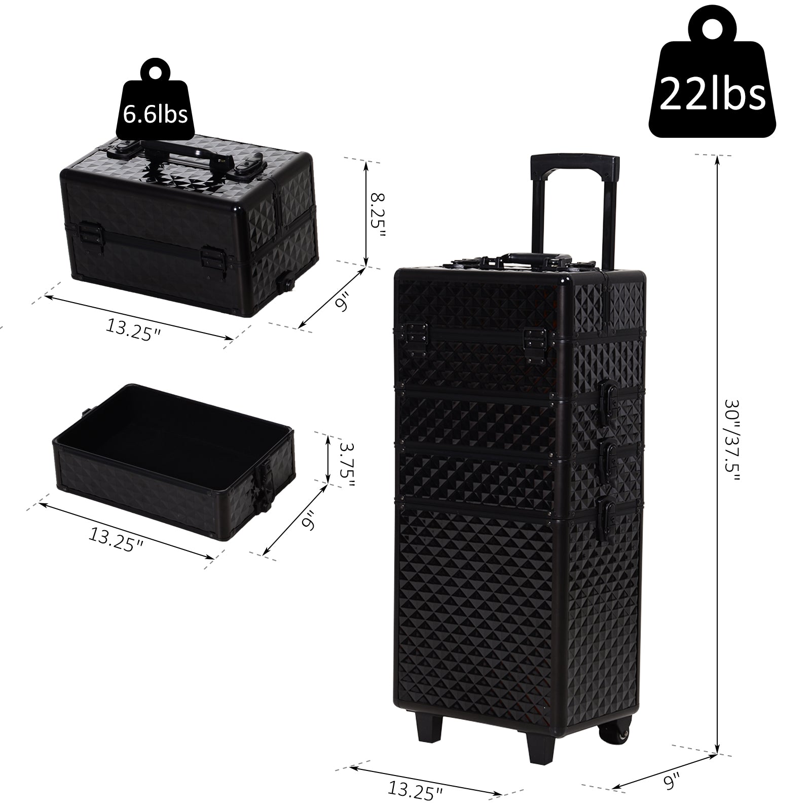 4 in 1 Portable Aluminum Makeup Train Cases, Rolling Makeup Case with 2 Wheels, Multiple Compartments and Lift Handle Makeup Cases   at Gallery Canada