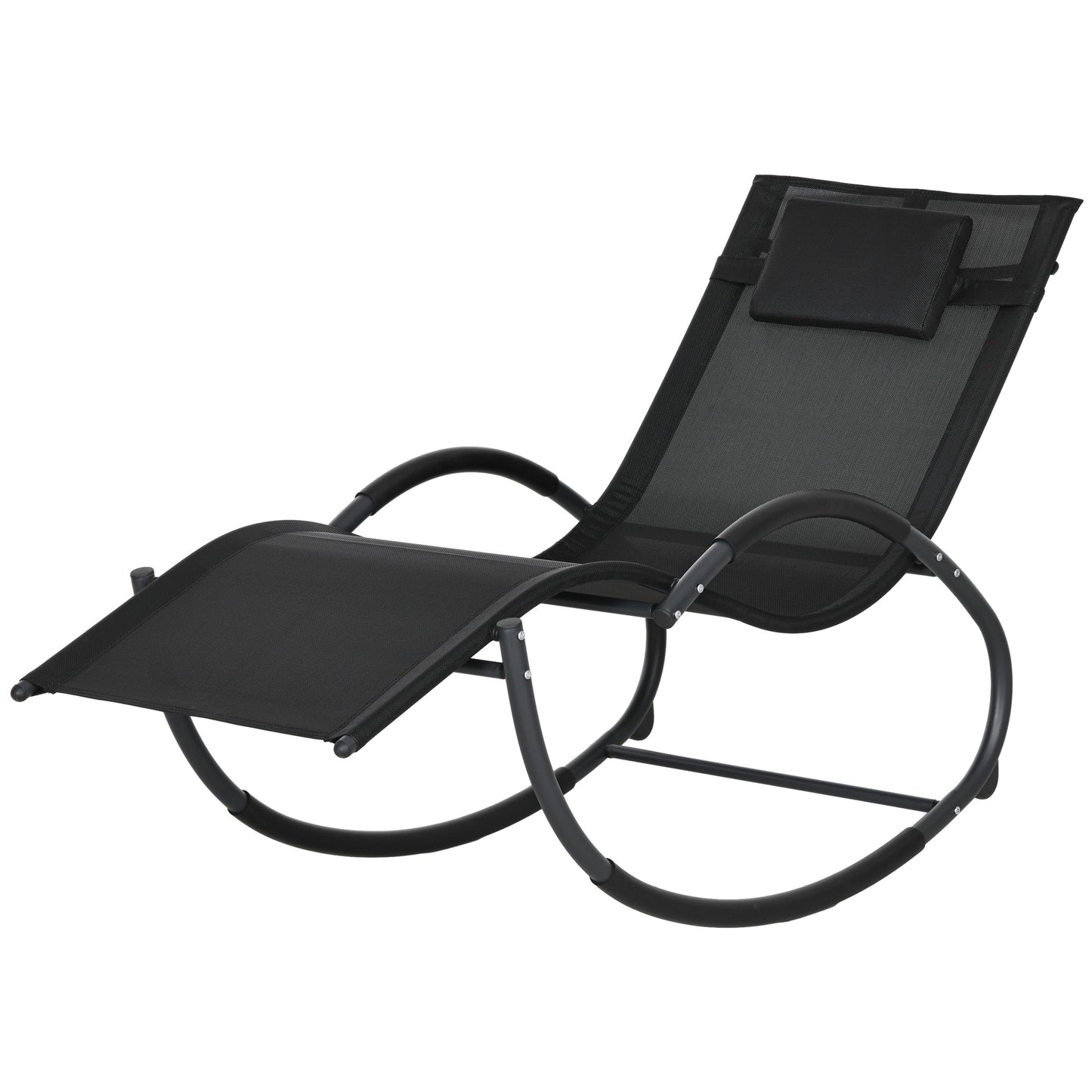 Outdoor Rocking Chair, Patio Zero Gravity Rocker with Mesh Seat and Padded Pillow for Indoor, Garden, Black Outdoor Rocking Chairs Black and Grey  at Gallery Canada