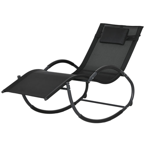 Outdoor Rocking Chair, Patio Zero Gravity Rocker with Mesh Seat and Padded Pillow for Indoor, Garden, Black