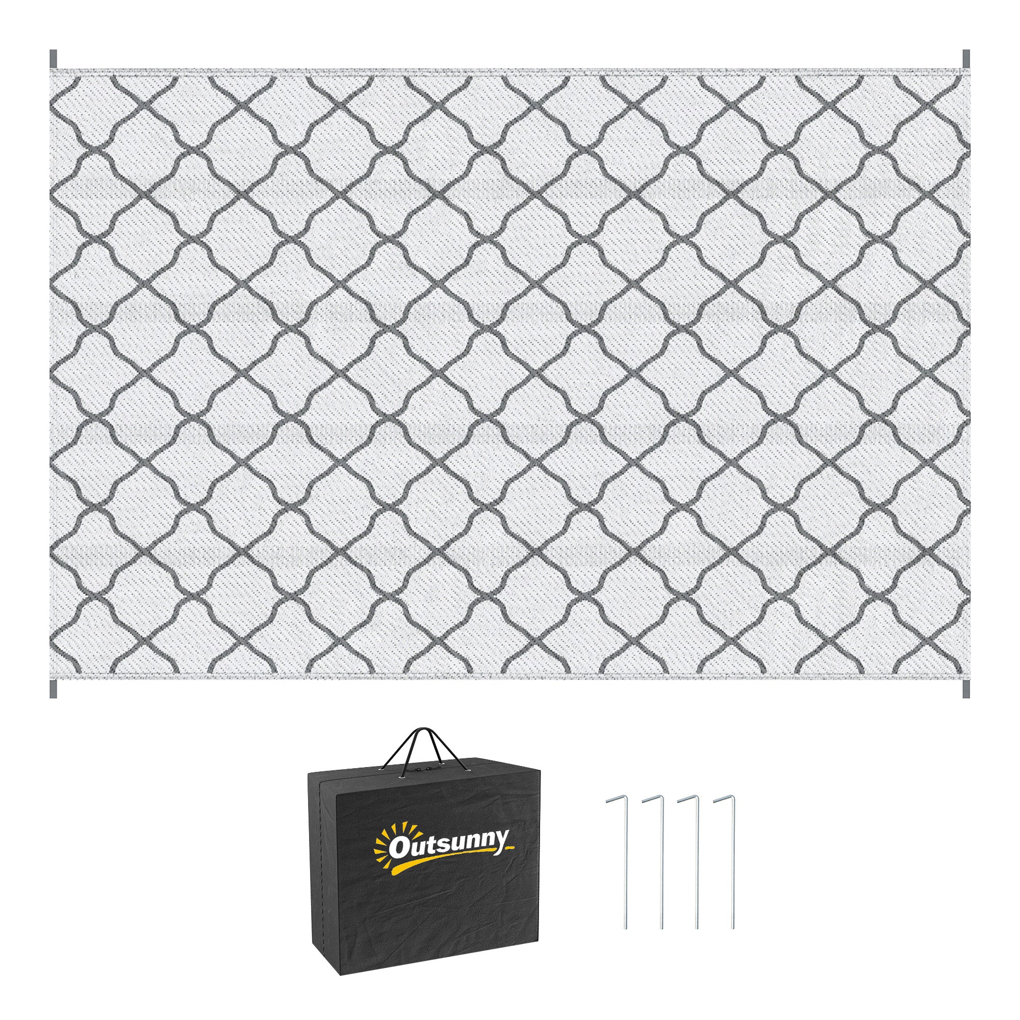 Waterproof Outdoor Rug, 6' x 9' RV Rug Reversible Mat for Backyard, Deck, Picnic, Beach, Camping, Grey &; White Net Garden Decor at Gallery Canada