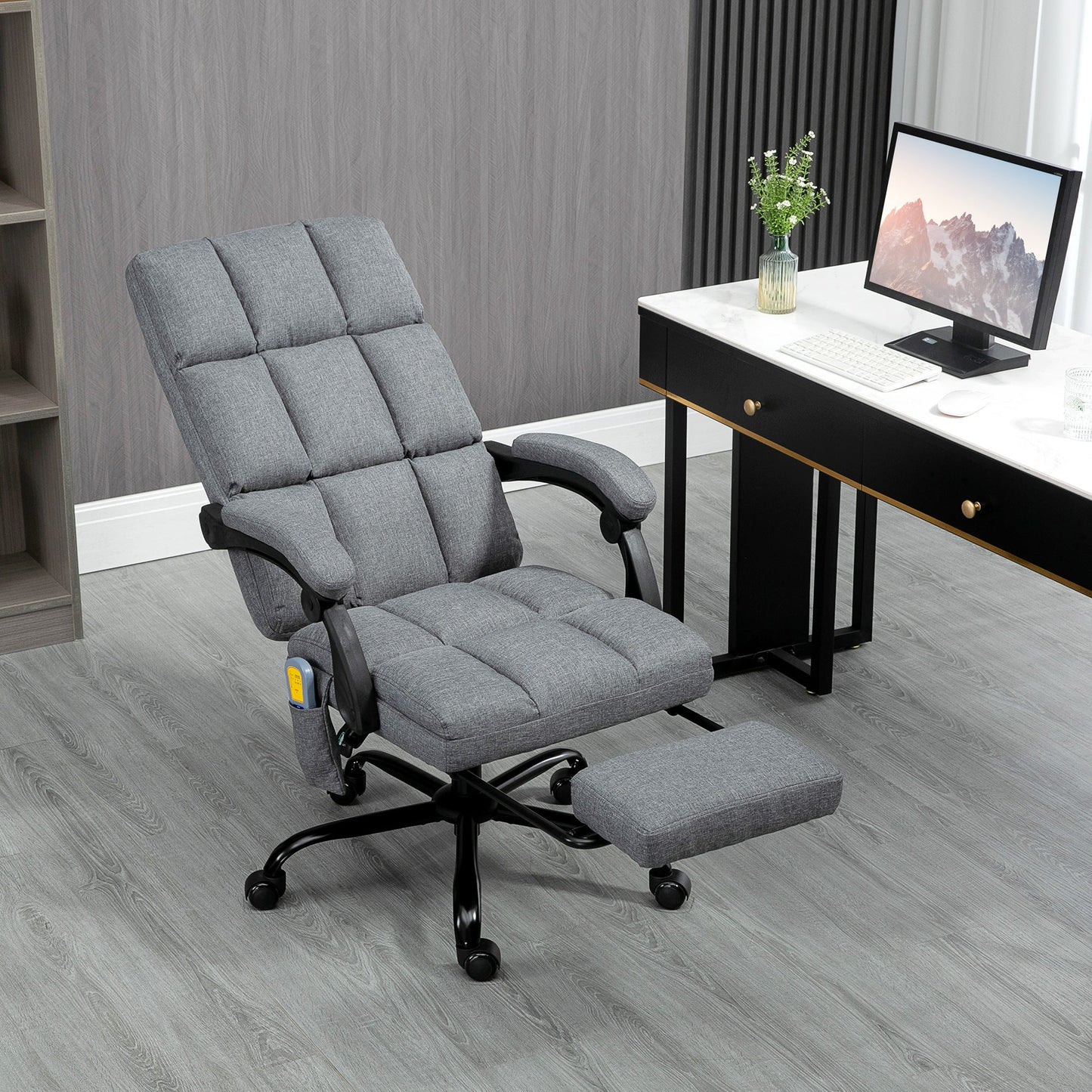 High-Back Vibration Massaging Office Chair, Reclining Office Chair with USB Port, Remote Control, Side Pocket and Footrest, Dark Grey Massage Chairs   at Gallery Canada