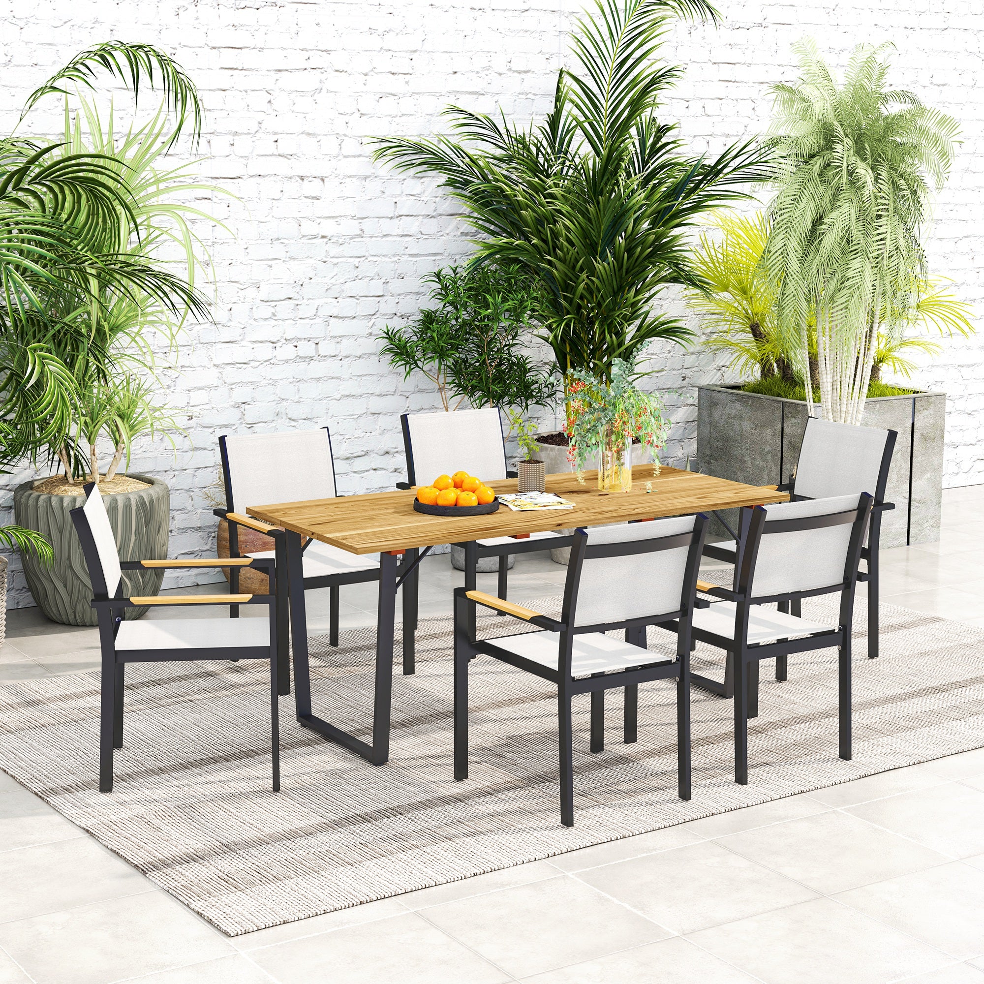Wooden Outdoor Dining Table for 6 with 2