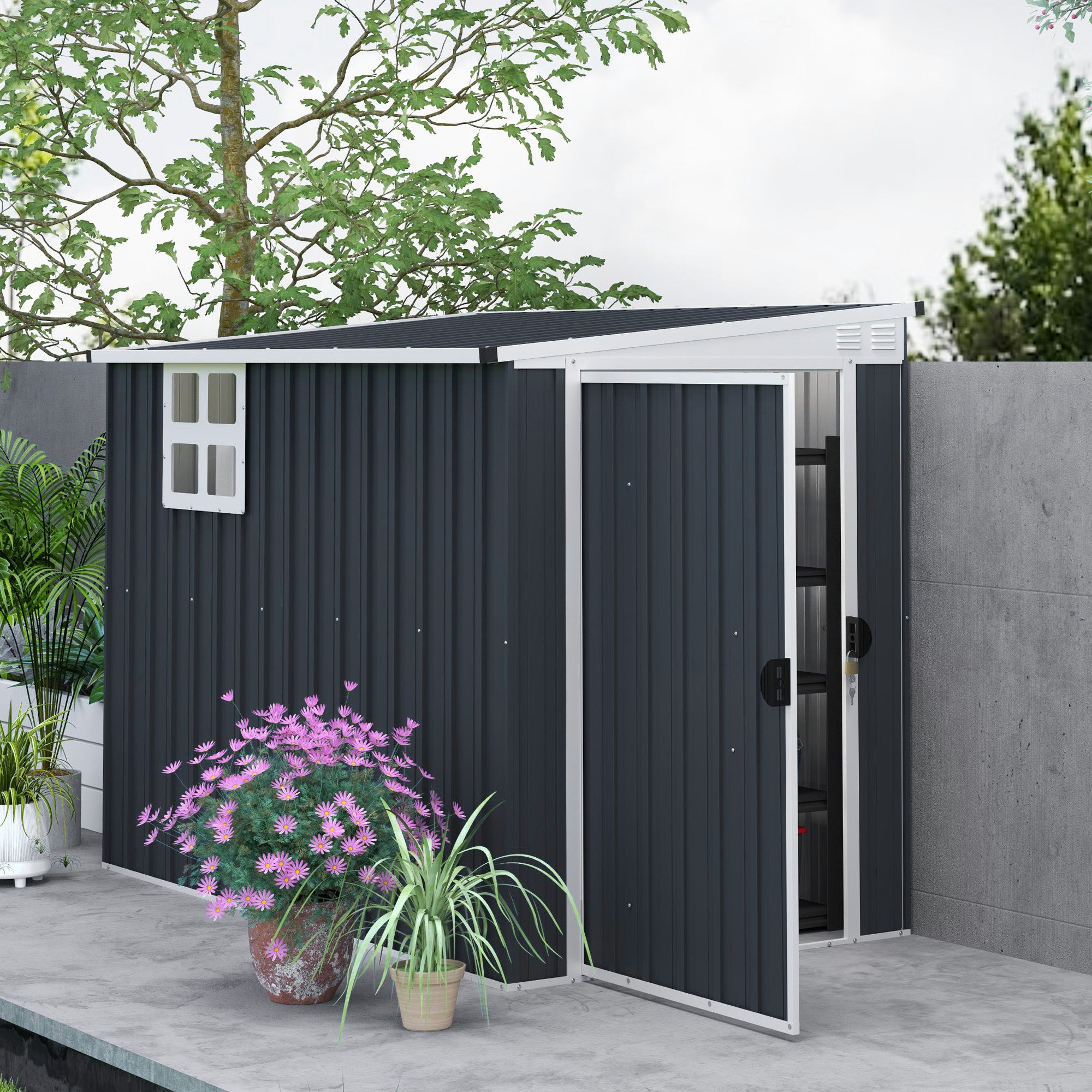 4' x 8' Outdoor Storage Shed, Metal Garden Shed with Window, 2 Vents and Lockable Door for Backyard, Garden, Patio Sheds at Gallery Canada
