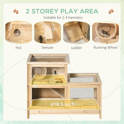 2-Tier Wooden Hamster Cage with Accessories, 31"x16"x23.5", Natural Wood Hamster Cages   at Gallery Canada