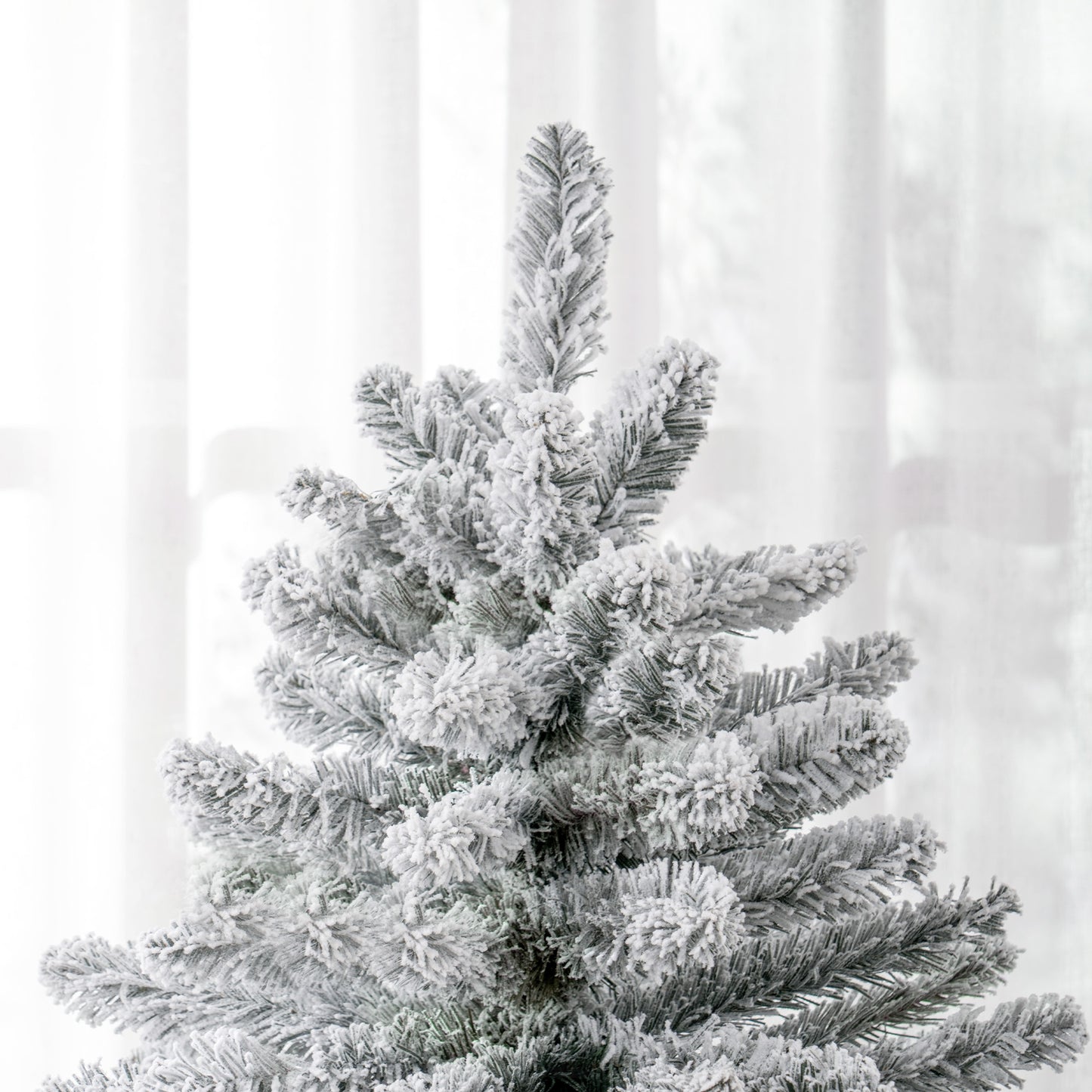 5 Foot Artificial Flocked Christmas Tree with Snow, Metal Stand, Hinged Xmas Tree for Home Office Holiday Flocked Christmas Trees   at Gallery Canada