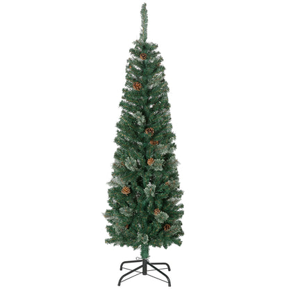 5ft Pencil Christmas Tree, Artificial Christmas with Pine Needles, Realistic Branches, Pine Cones, Metal Base, Green Pencil Christmas Trees   at Gallery Canada