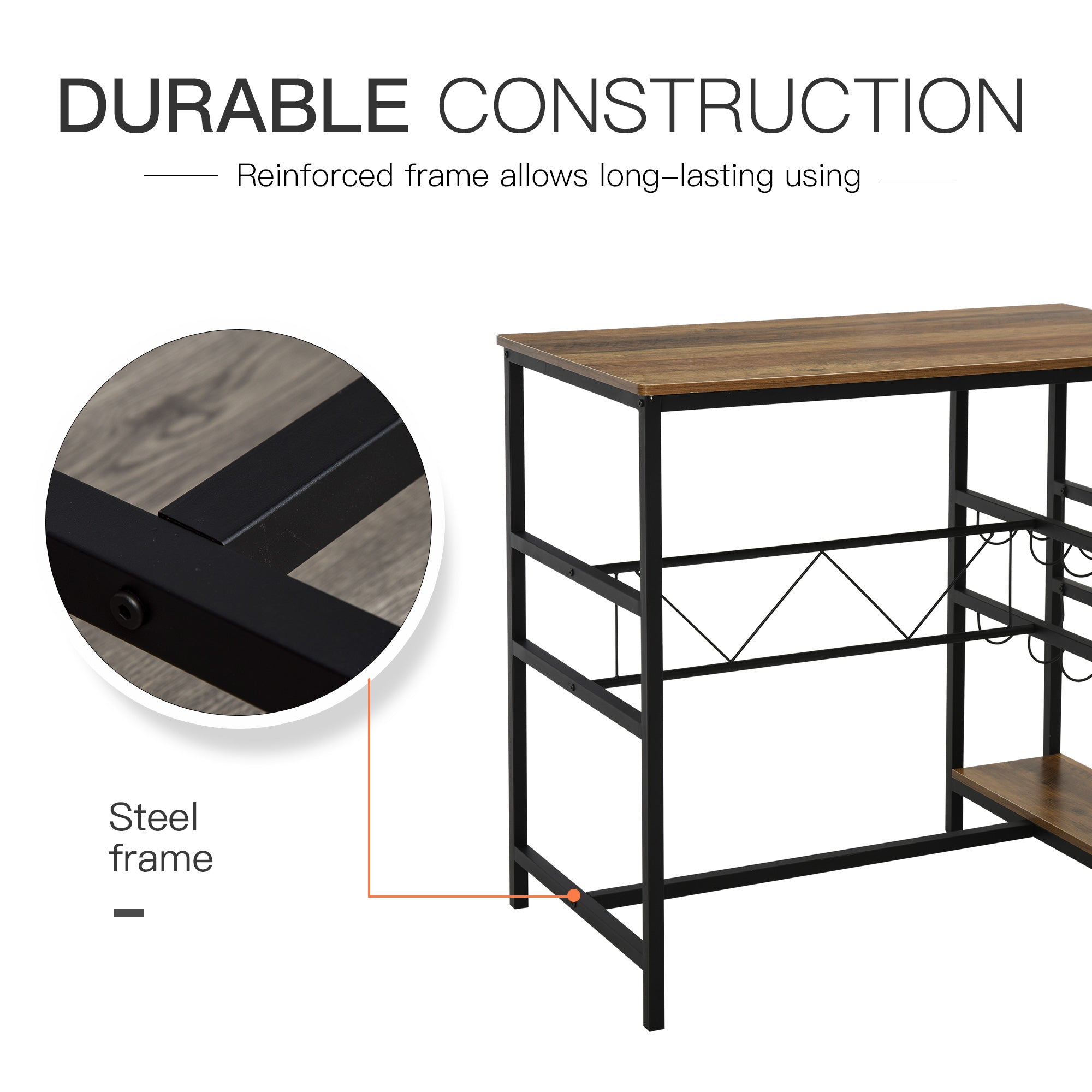 3 Pieces Bar Table Set, Counter Height Table with 8-bottle Wine Rack and Cup Holder, 2 Stools with Metal Frame for Kitchen, Dining Room, Living Room, Pub Bar Sets at Gallery Canada