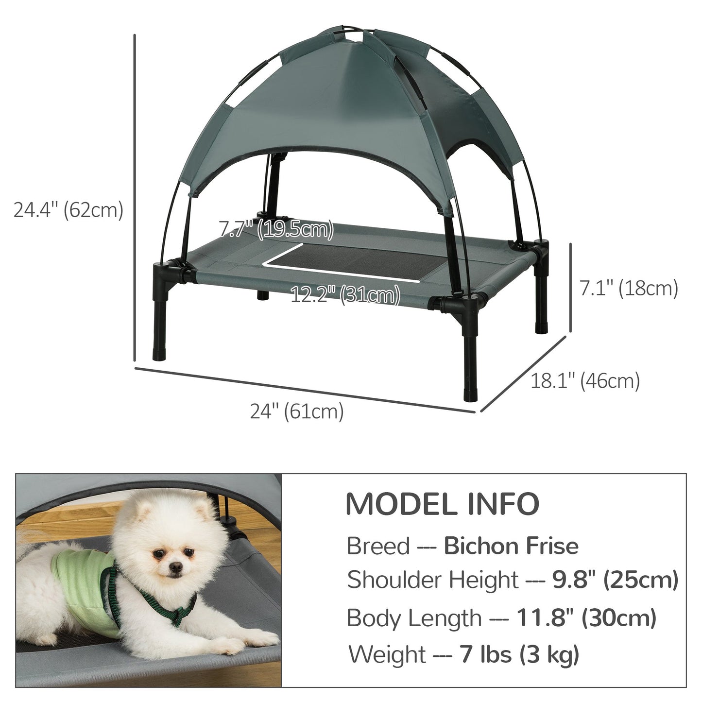 Elevated Cooling Pet Bed Portable Raised Dog Cot with Canopy for Small-Sized Dogs, Grey Elevated Dog Beds   at Gallery Canada