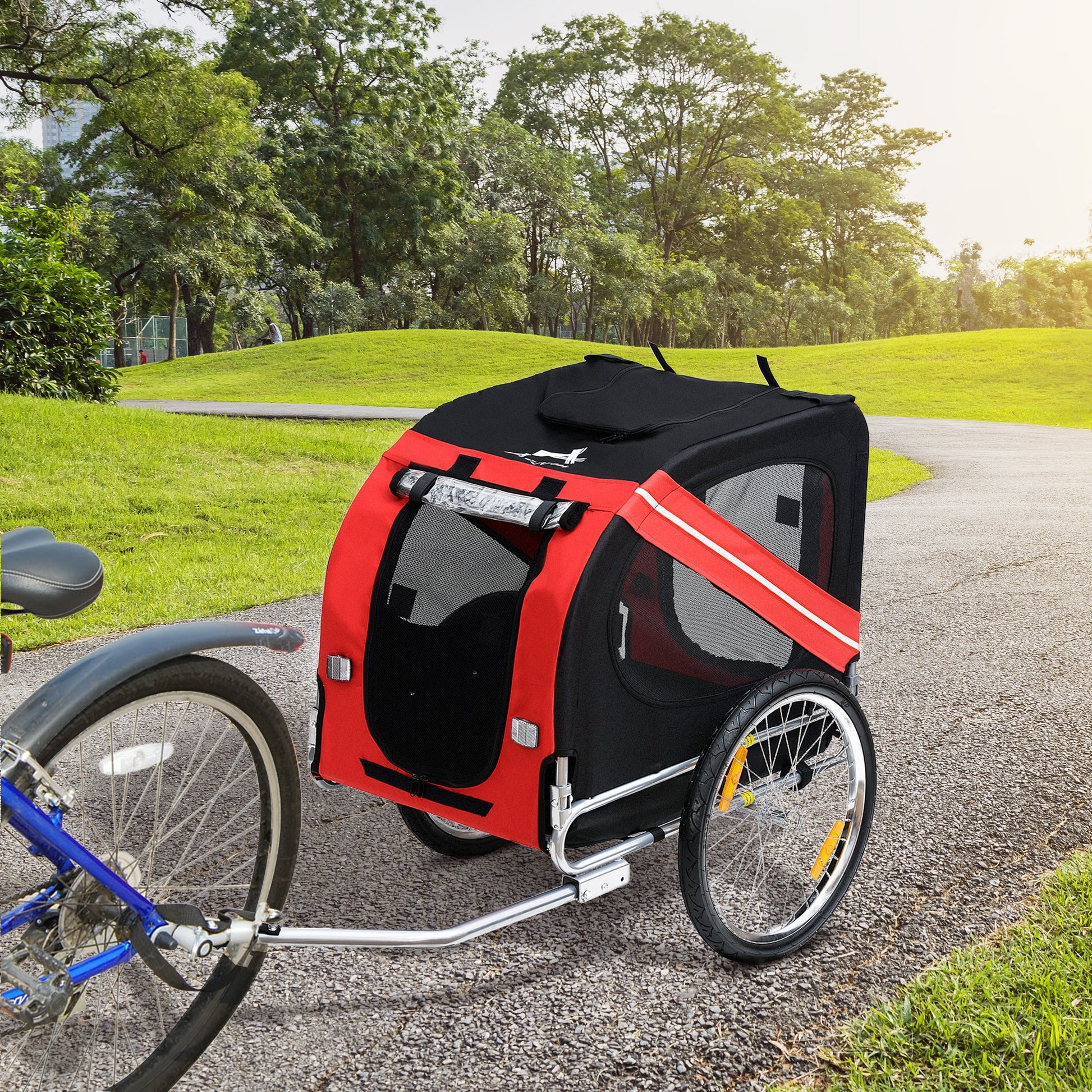 Dog Bike Trailer Pet Cart Bicycle Wagon Cargo Carrier Attachment for Travel Foldable - Red/ Black Dog Bike Trailers & Strollers   at Gallery Canada