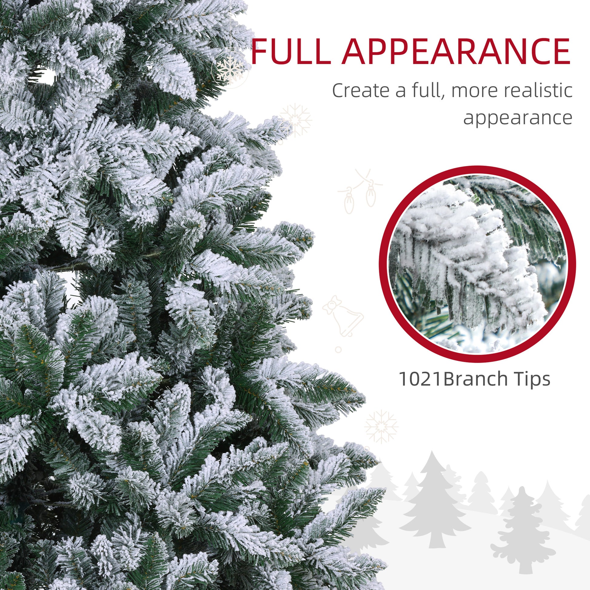 7 Foot Artificial Flocked Christmas Tree with Snow, Metal Stand, Hinged Xmas Tree for Home Office Holiday Flocked Christmas Trees   at Gallery Canada