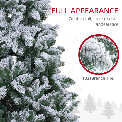 7 Foot Artificial Flocked Christmas Tree with Snow, Metal Stand, Hinged Xmas Tree for Home Office Holiday Flocked Christmas Trees   at Gallery Canada