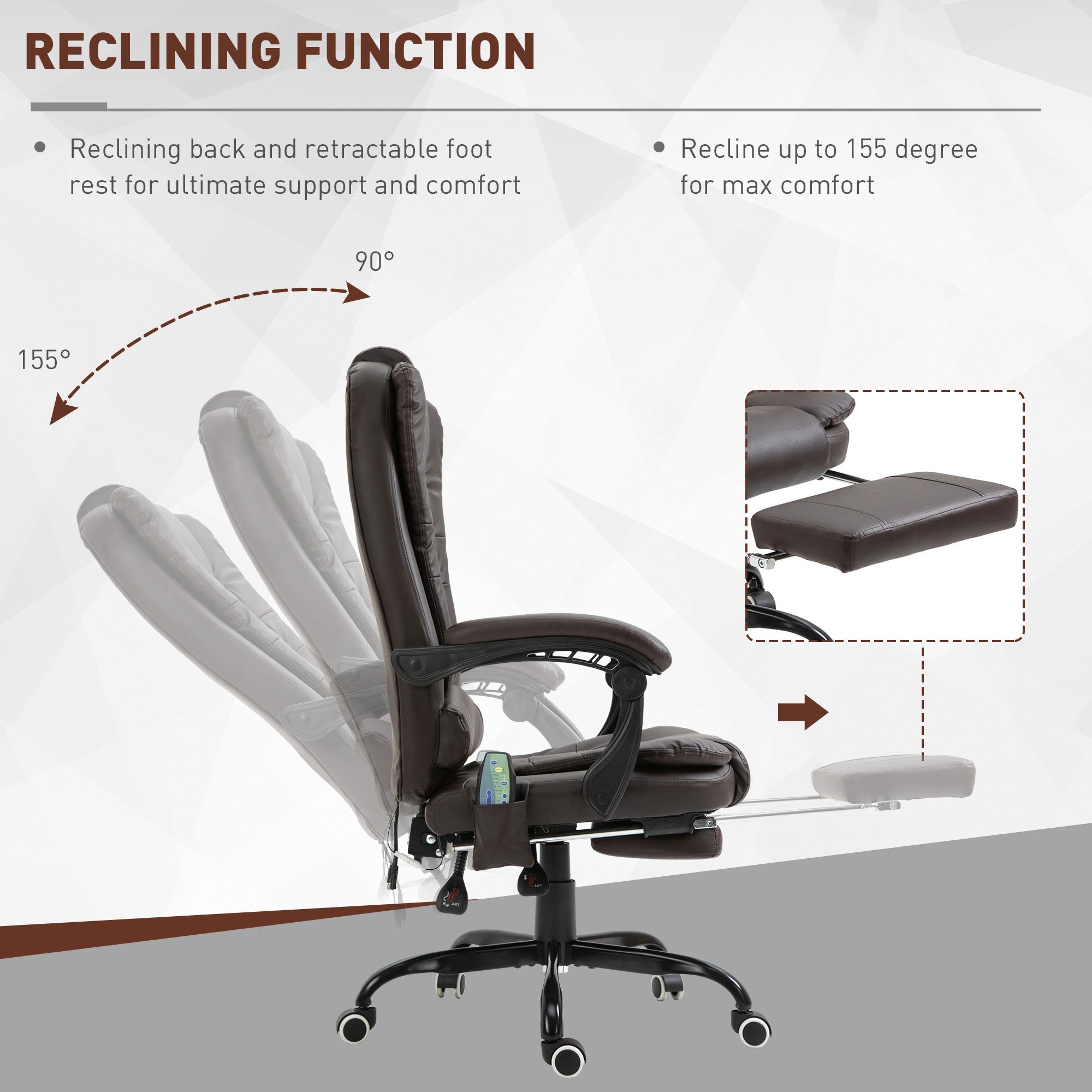 7-Point Vibrating Massage Chair, Reclining Office Chair with Footrest, Reclining Back, Adjustable Height, Brown Massage Chairs   at Gallery Canada