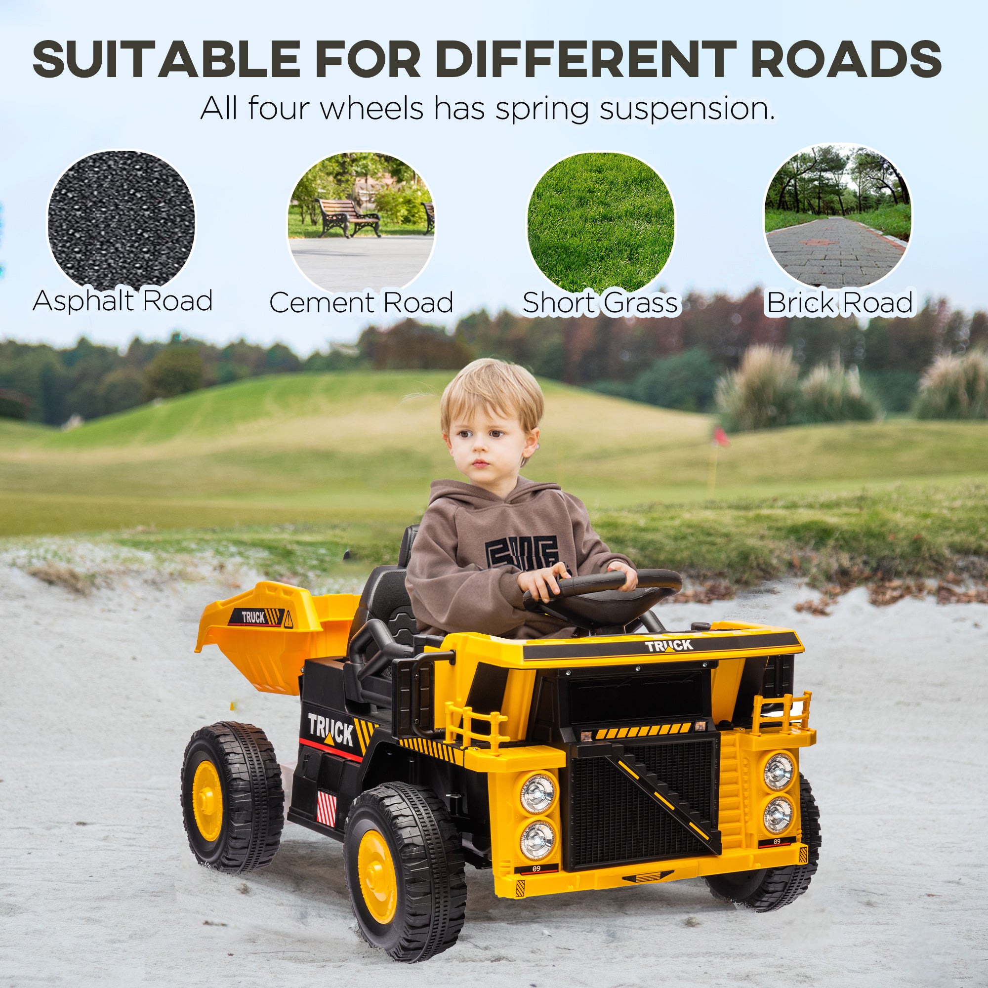 12V Kids Ride On Dump Truck Construction Vehicle w/ Electric Dump Bed, Shovel, Spring Suspension Wheels Kids Ride On Excavators at Gallery Canada