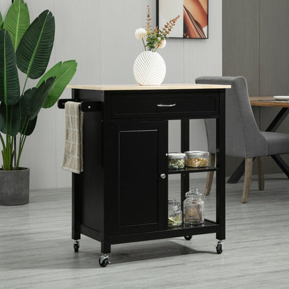 Rolling Kitchen Cart with Wood Top and Drawer, Kitchen Island on Wheels for Dining Room, Black | Aosom Canada Kitchen Islands & Kitchen Carts   at Gallery Canada