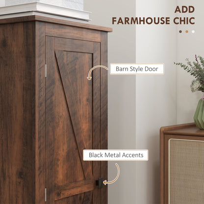 48" Farmhouse Kitchen Pantry Storage Cabinet with Barn Door, Kitchen Pantry Cabinet with Adjustable Shelves, Brown Kitchen Pantry Cabinets   at Gallery Canada