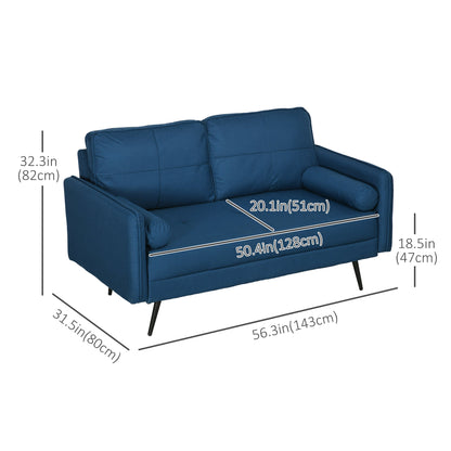 56" Loveseat Sofa for Bedroom Upholstered 2 Seater Couch with Back Cushions and Pillows, Blue 2-Seater Sofas   at Gallery Canada