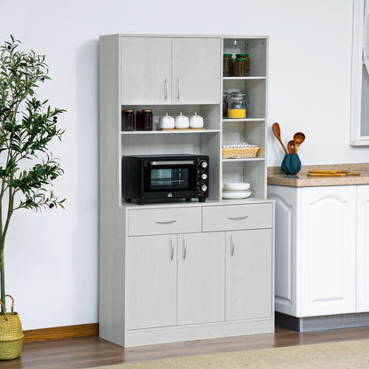 71" Kitchen Hutch with Storage Cabinet, Modern Buffet with Hutch, Cupboard with Drawers for Living Dining Room, Ash White Kitchen Pantry Cabinets   at Gallery Canada