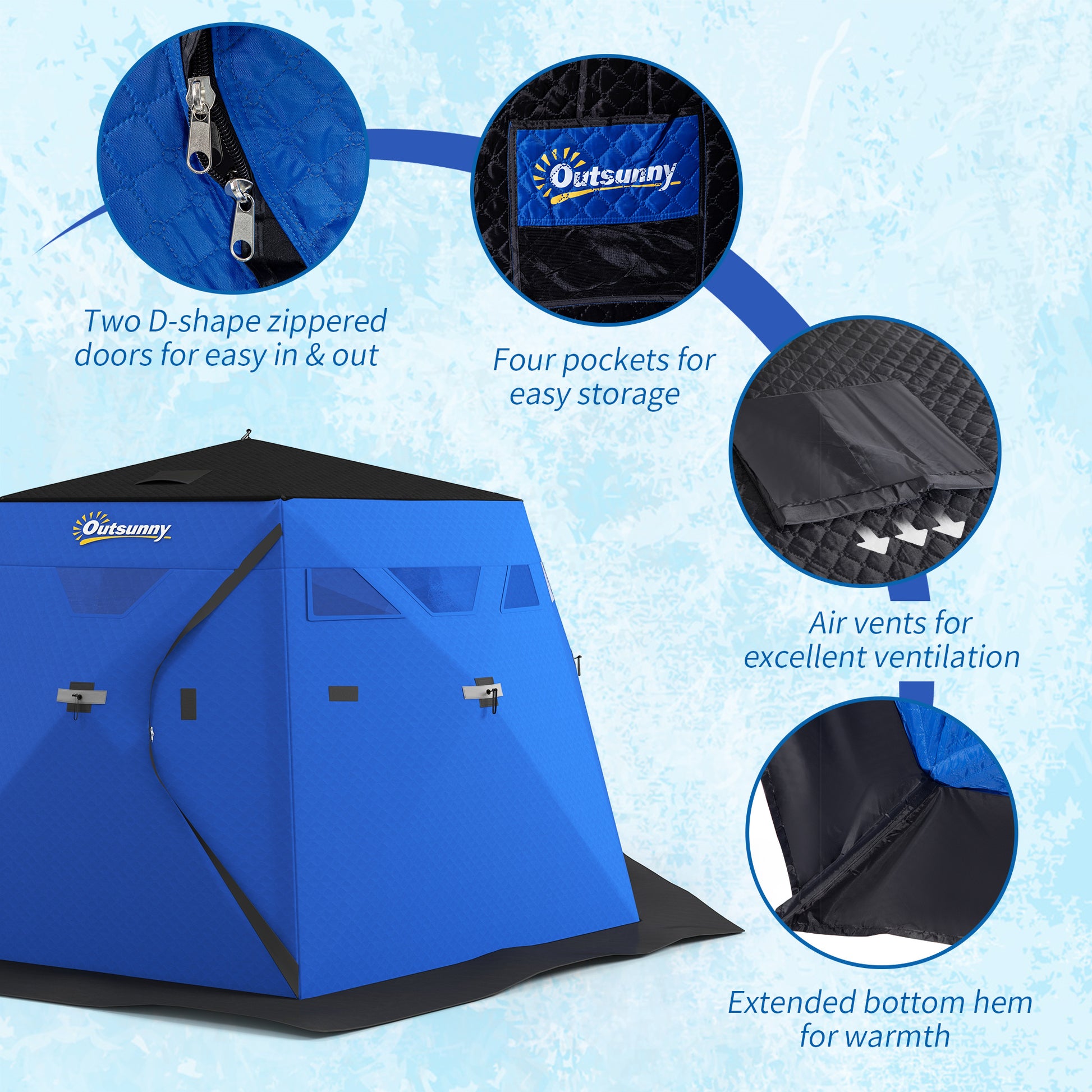 4 Person Insulated Ice Fishing Shelter, Pop-Up Portable Ice Fishing Tent with Carry Bag and Two Doors for -22℉, Blue Ice Fishing Tents   at Gallery Canada