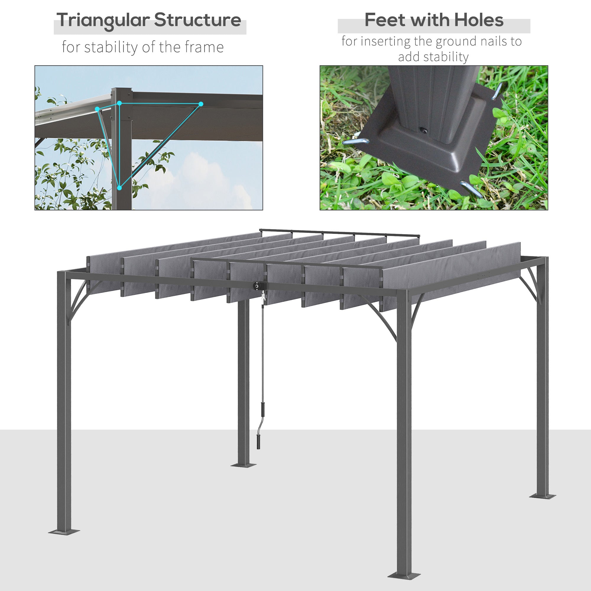 9.5' x 9.7' Outdoor Pergola with Retractable Roof, Aluminium Louvered Pergola Canopy Gazebo for Lawn Garden Patio, Grey Pergolas at Gallery Canada