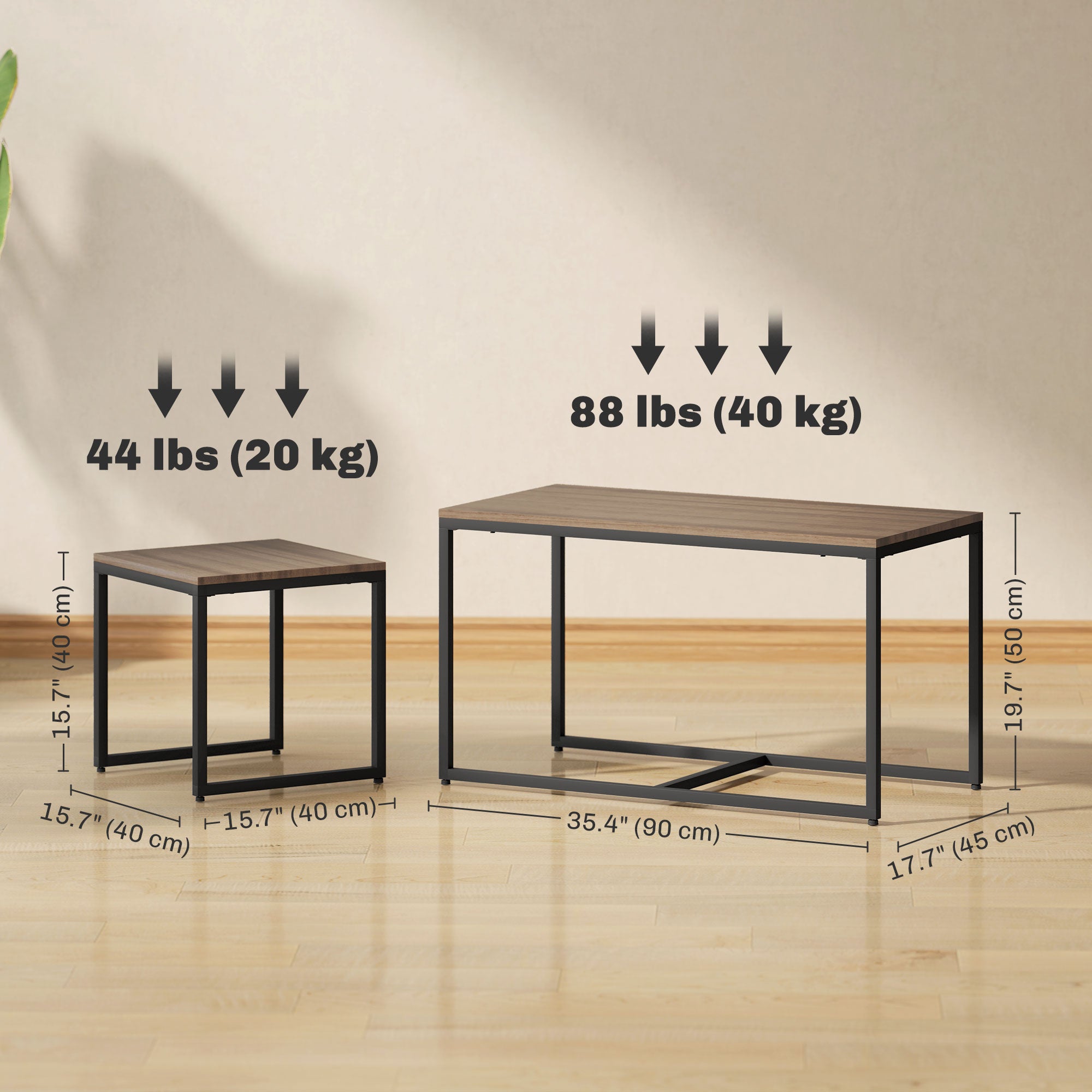Nesting Coffee Table Set of 3, Modern End Tables with Black Metal Frame for Living Room Home Furniture, Brown Coffee Tables at Gallery Canada