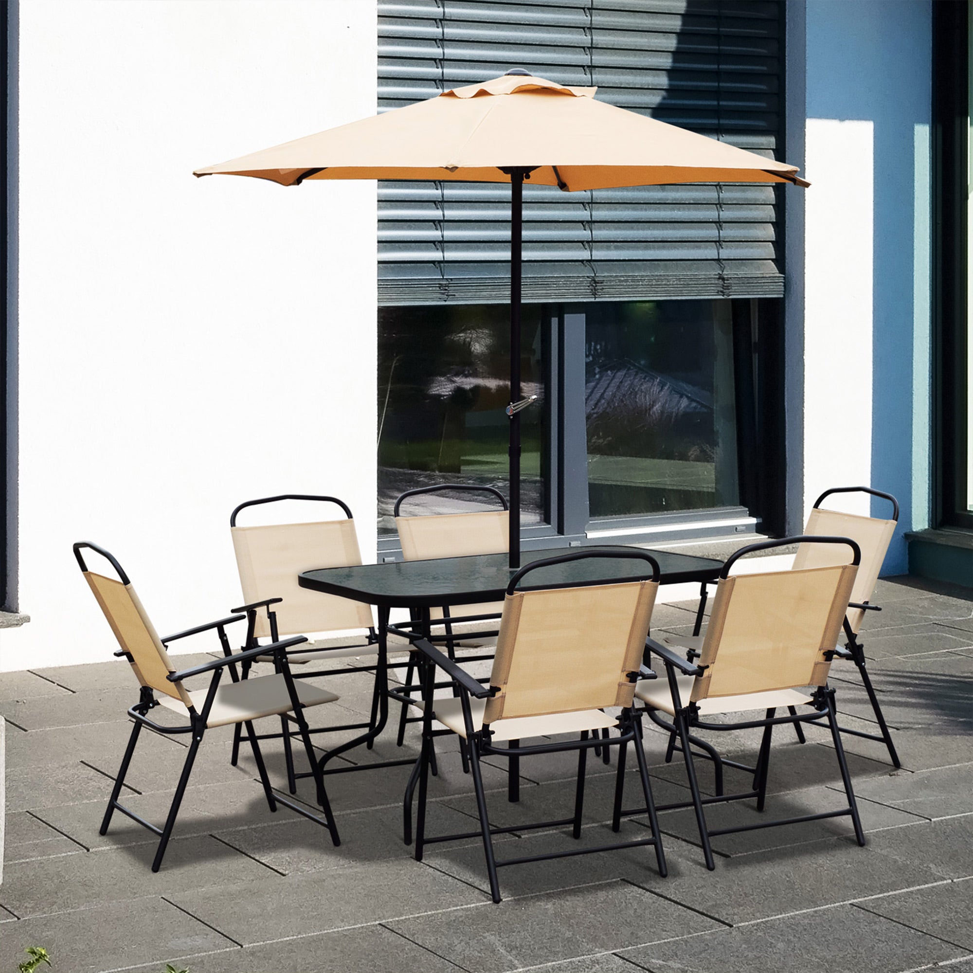 8 PCS Folding Patio Dining Set, Outdoor Bistro Set for 6, 47