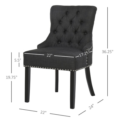 Button-Tufted Dining Chair, Fabric Upholstered Accent Chair with Nailed Trim &; Wood Legs for Living Room, Dark Grey Bar Stools Multi Colour  at Gallery Canada