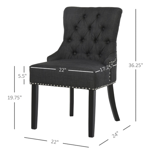 Button-Tufted Dining Chair, Fabric Upholstered Accent Chair with Nailed Trim &; Wood Legs for Living Room, Dark Grey