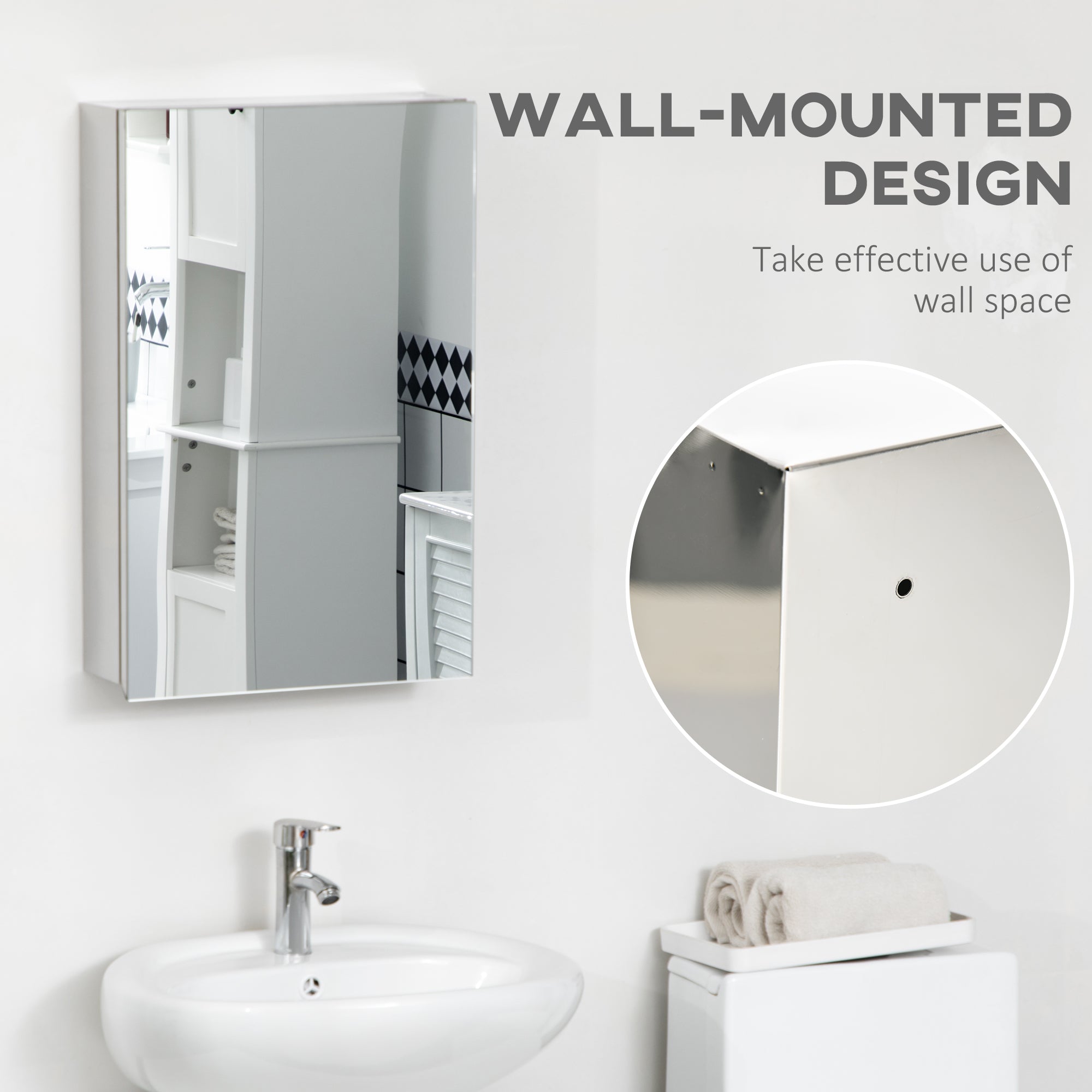 Wall Mounted Bathroom Medicine Cabinet Mirrored Cabinet with Hinged Door 3-Tier Storage Shelves Silver Mirror Medicine Cabinets   at Gallery Canada