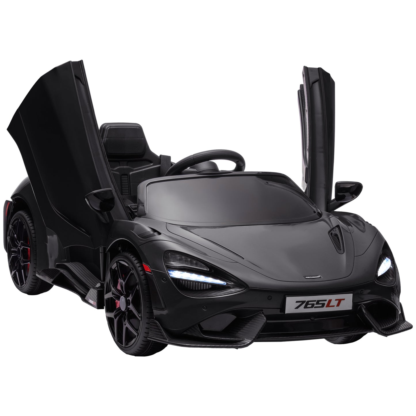 McLaren 765LT Licensed 12V Kids Electric Car w/ Scissor Doors, Training Wheels, Remote, Slow Start, Music Horn Black Electric Toy Cars   at Gallery Canada