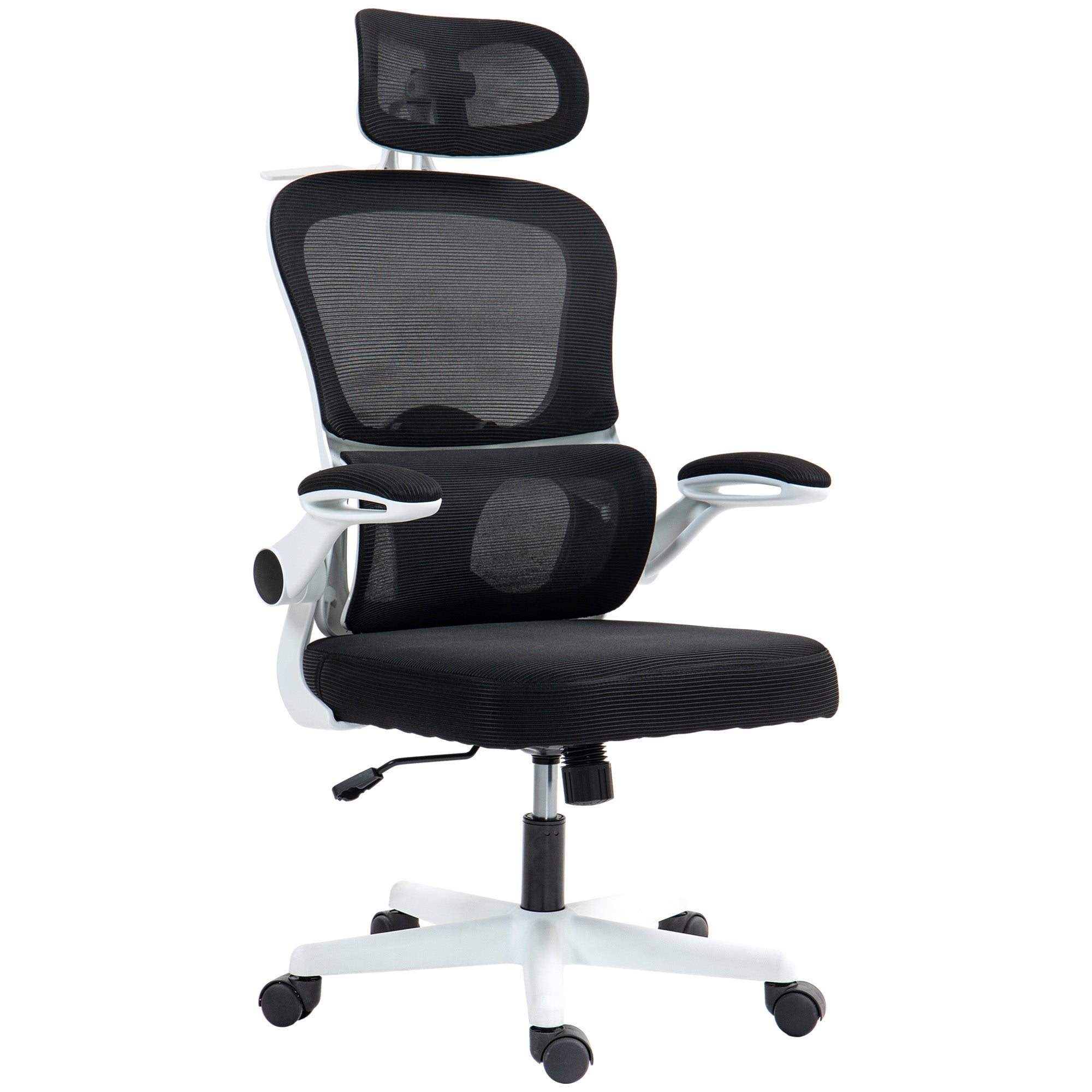 Mesh Office Chair, Ergonomic Desk Chair with Flip-up Armrest, Rotatable Headrest, Adjustable Lumbar Support, Black Office Chairs Black at Gallery Canada