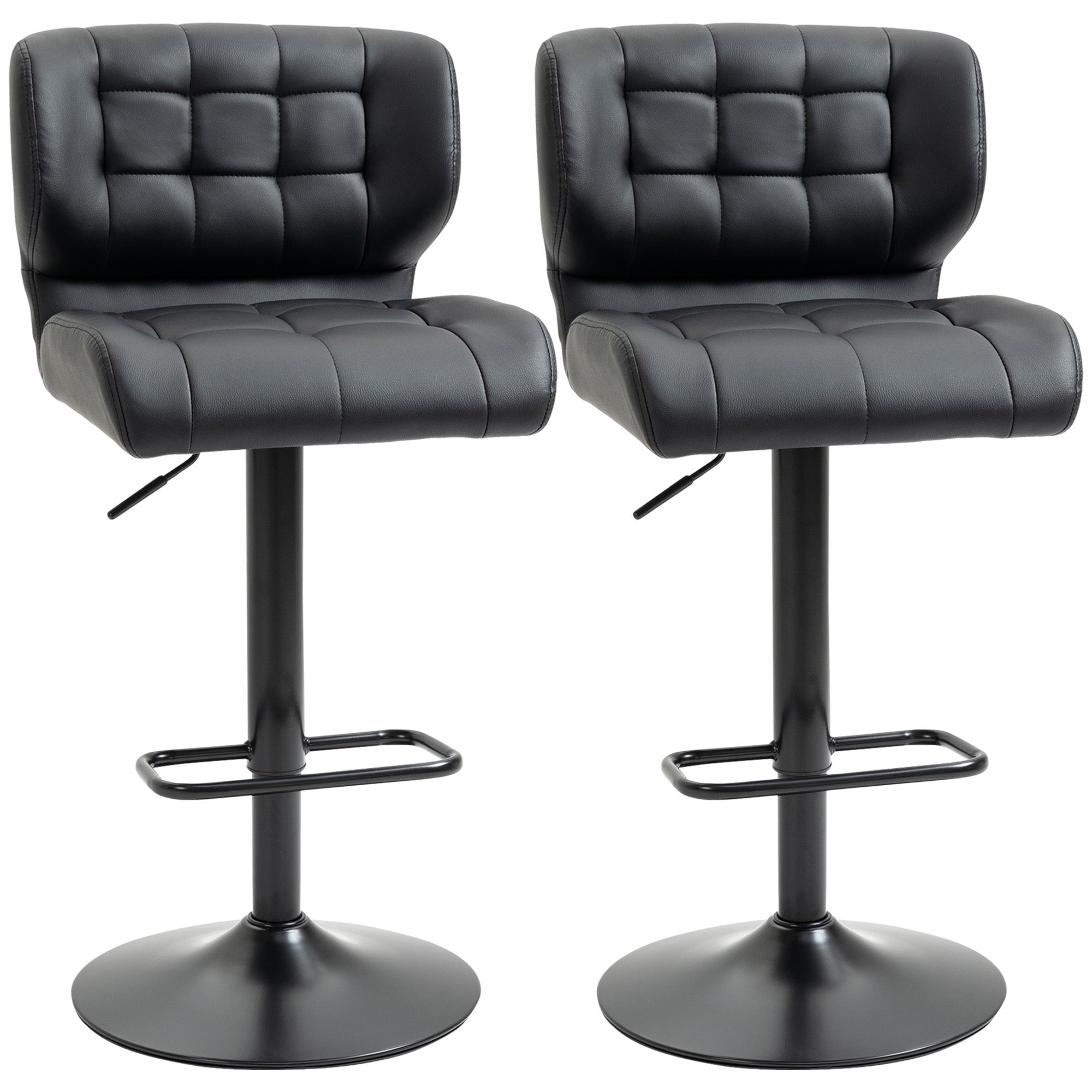 Adjustable Bar Stools Set of 2, Swivel Tufted PU Leather Barstools with Footrest and Back, for Kitchen Counter and Dining Room, Black Bar Stools Black  at Gallery Canada