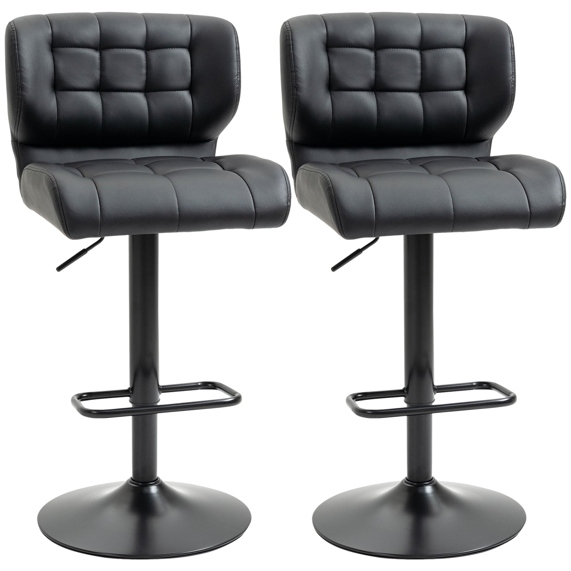 Adjustable Bar Stools Set of 2, Swivel Tufted PU Leather Barstools with Footrest and Back, for Kitchen Counter and Dining Room, Black Bar Stools Black  at Gallery Canada