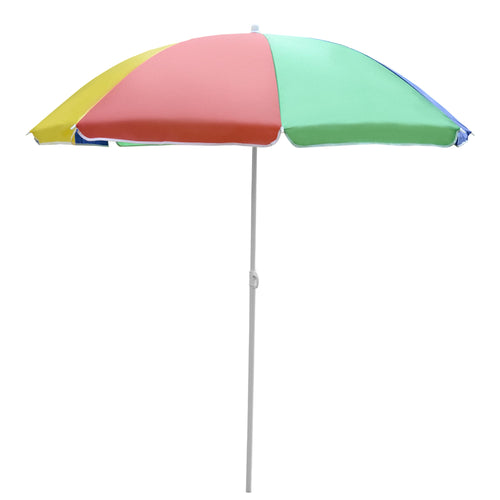 5ft Round Beach Umbrella Outdoor UV Protection Sun Shade Canopy w/ Push Button Tilt Pole Rainbow