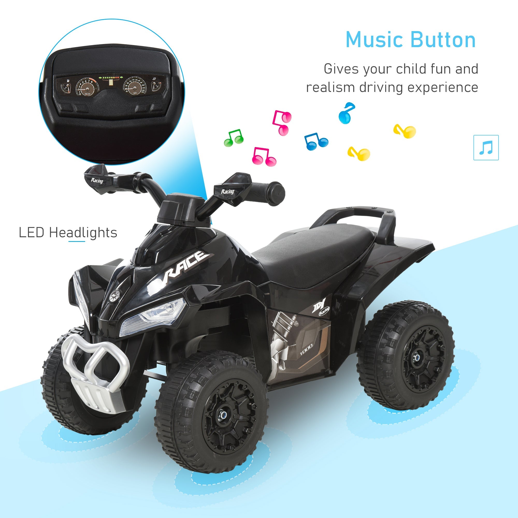 4-Wheel Ride-On Motorcycle Toy for Toddlers with Music and Lights, Black Push Cars for Toddlers   at Gallery Canada