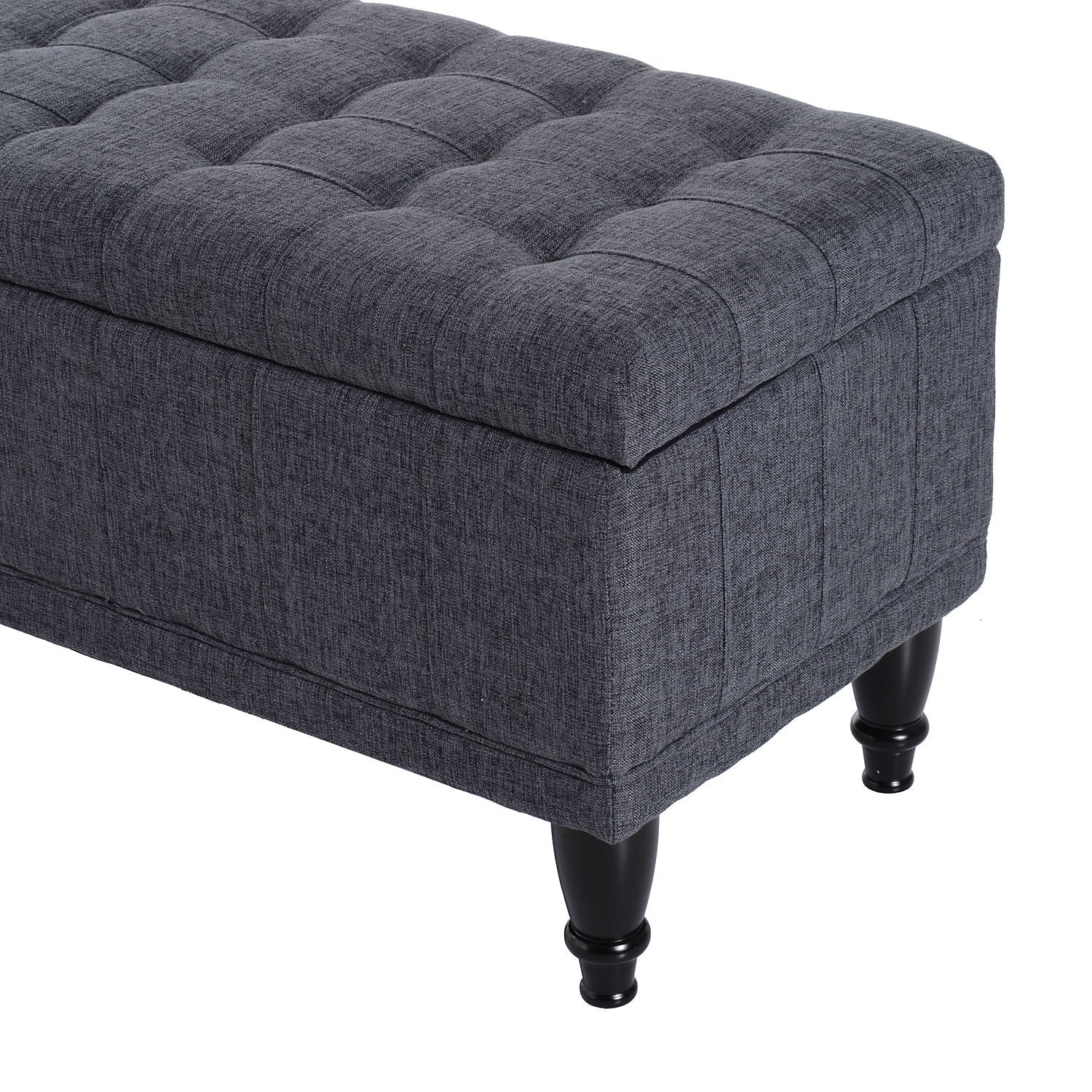 Storage Ottoman, Linen Fabric End of Bed Bench with Soft Close Lid, Button Tufted Storage Bench for Living Room, Entryway or Bedroom, 42