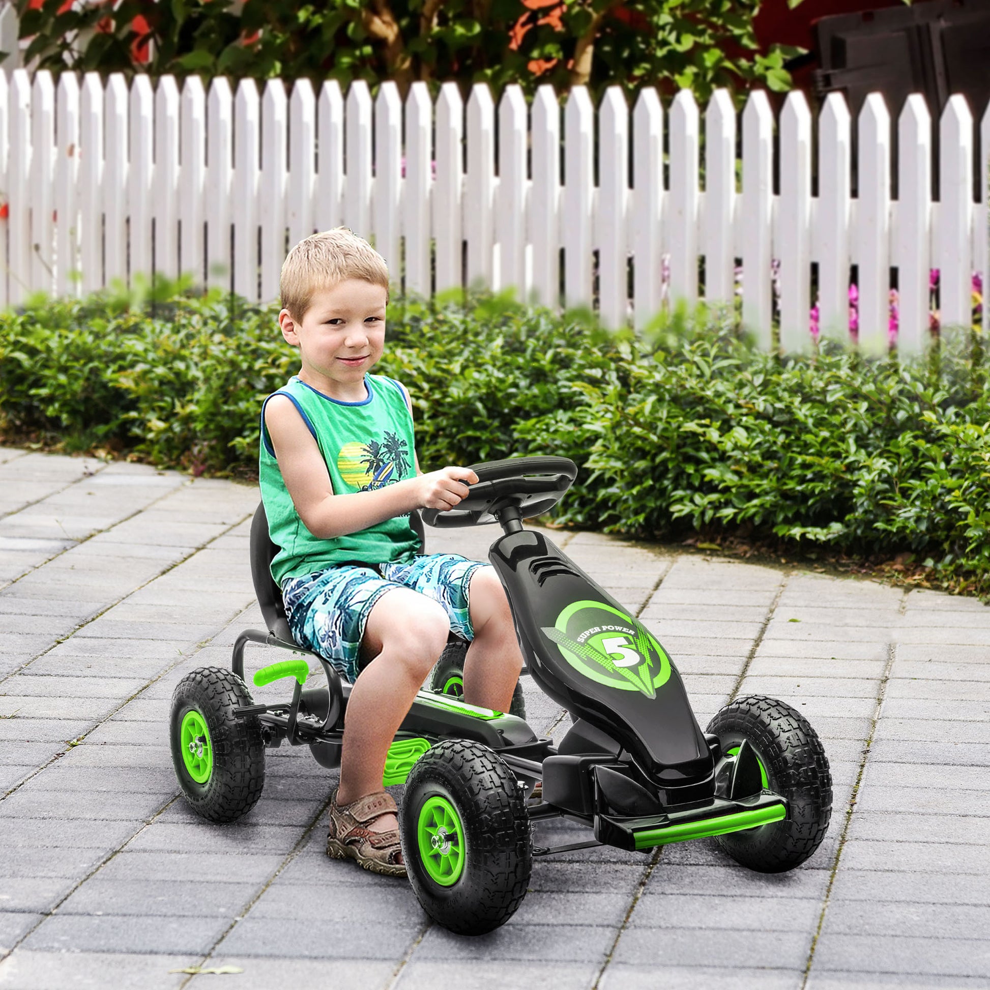 Pedal Go Kart w/ Adjustable Seat, Rubber Wheels Shock Absorb, Green Pedal Go Karts for Kids   at Gallery Canada