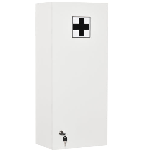 Wall Mount Medicine Cabinet, 5-tier Lockable Bathroom Cabinet with 2 Keys and Adjustable Shelves, White