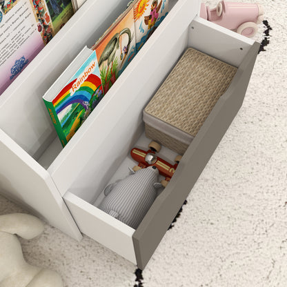 Kids Bookshelf with 3 Tier Display Shelves, Drawer for Nursery, Grey Baby & Kids Storage   at Gallery Canada