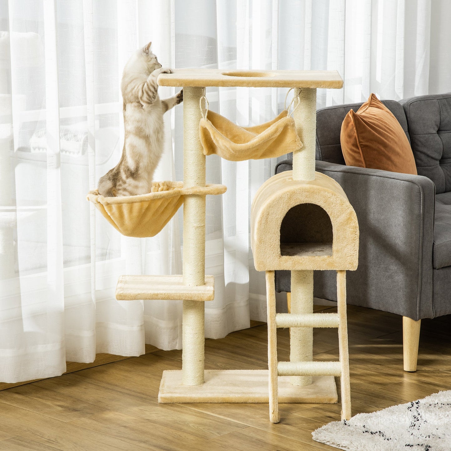 39" Deluxe Cat Tree Tower Scratching Post Kitten Condo Activity Center Deep Cream Cat Towers at Gallery Canada