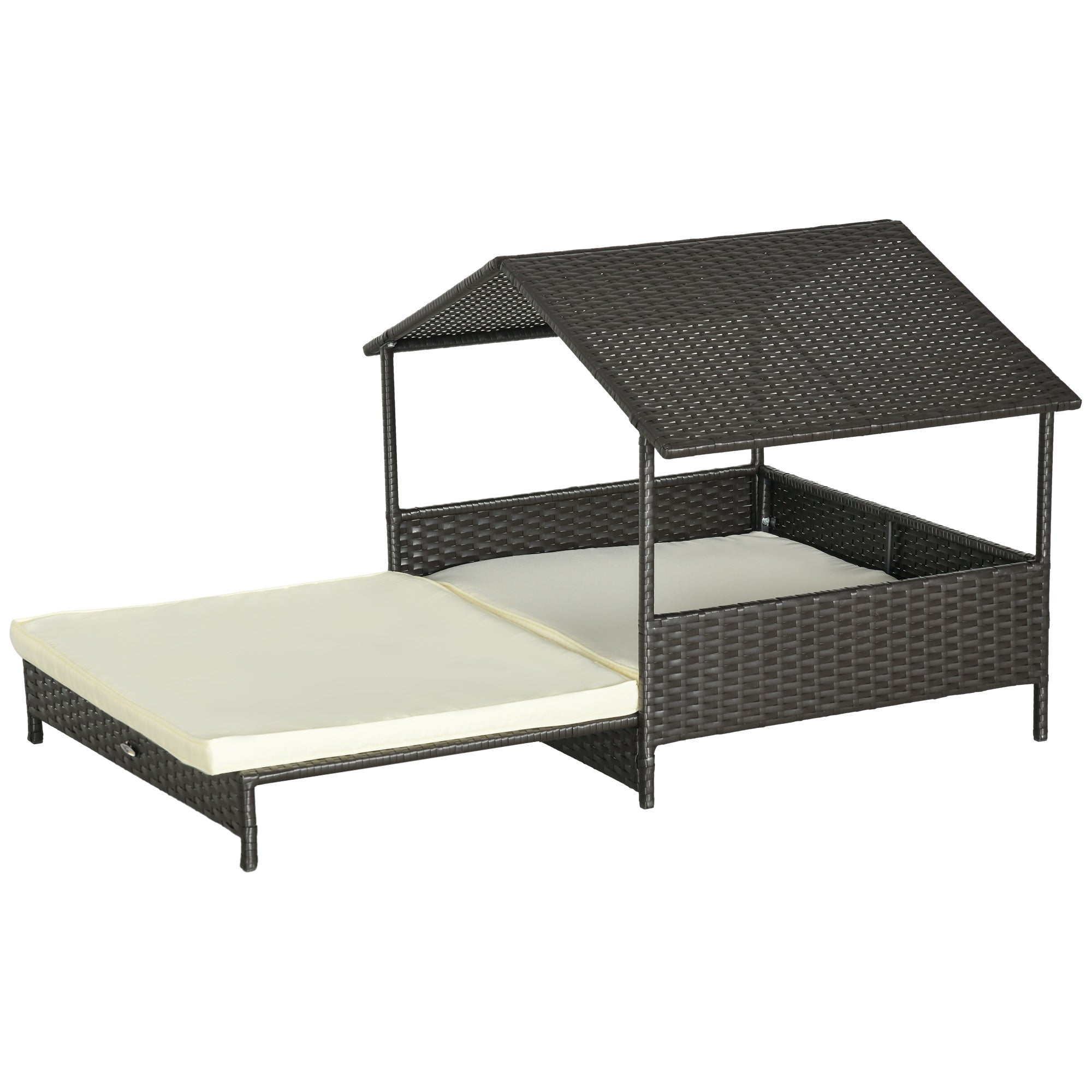 Outdoor Dog House Extendable Wicker Dog Bed with Soft Cushion Washable Cover, for Small and Medium Dogs, Cream White Houses, Kennels & Pens Dark Brown, Cream White at Gallery Canada