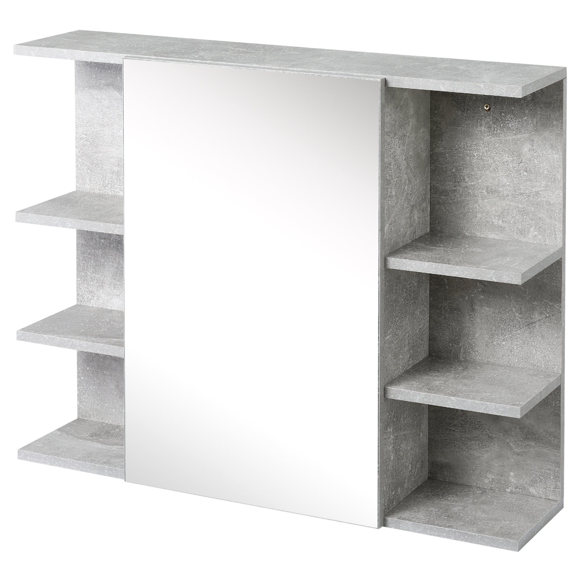 Medicine Cabinet with Mirror, Cement-Like Contemporary Bathroom Wall Cabinet with 6 Open Shelves, Grey Mirror Medicine Cabinets at Gallery Canada