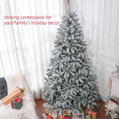 7 Foot Artificial Flocked Christmas Tree with Snow, Metal Stand, Hinged Xmas Tree for Home Office Holiday Flocked Christmas Trees   at Gallery Canada